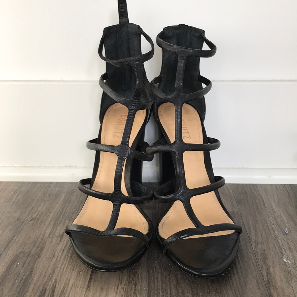 Shultz strapping black heels
